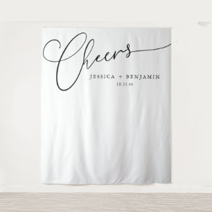Op Cheers Zwarte Witte Script Aangepaste Trouw Ach Wandkleed
