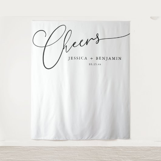 Op Cheers Zwarte Witte Script Aangepaste Trouw Ach Wandkleed (Voorkant)