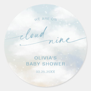 Op Cloud 9 Baby Shower Levendige Blauwe Ronde Sticker