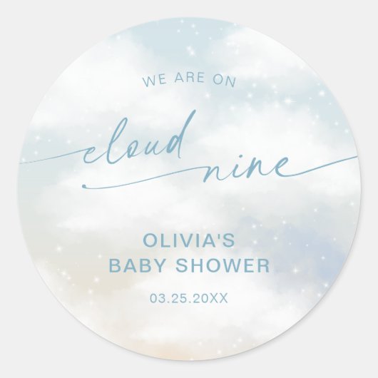 Op Cloud 9 Baby shower Vibrant Blue Ronde Sticker (Voorkant)