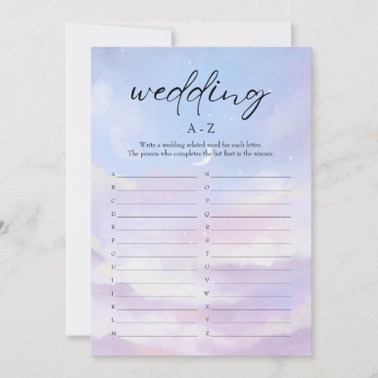 Op Cloud 9 Bruiloft A-Z Vrijgezellenfeest Game Kaa Kaart (Voorkant)