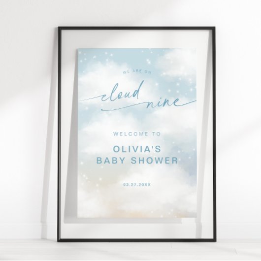 Op Cloud 9 Dreamy Clouds Baby shower Blue Welkom Poster