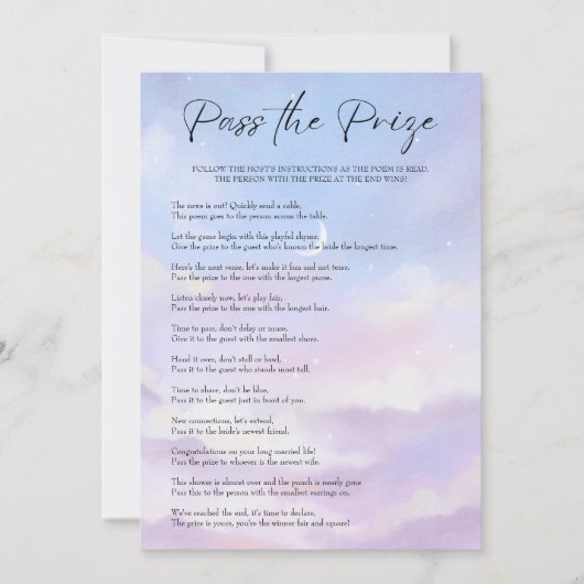 Op Cloud 9 Pass de prijs Vrijgezellenfeest Game Ka Kaart (Voorkant)