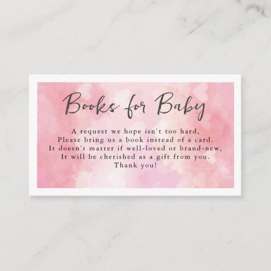 Op Cloud 9 Roze Waterverf Boeken voor Baby shower Informatiekaartje (Voorkant)