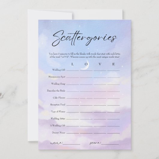 Op Cloud 9 Scattergories Vrijgezellenfeest Game Ka Kaart (Voorkant)