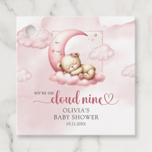 Op Cloud 9 schattig Roze Meisje Baby shower gunst Bedankjes Labels (Voorkant)