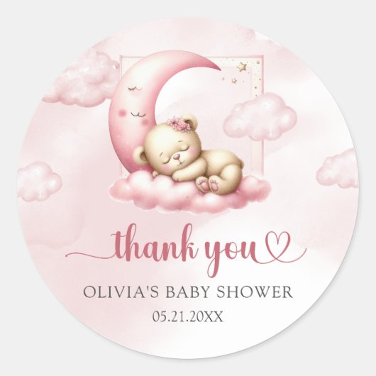 Op Cloud 9 schattig roze meisje Baby shower sticke Ronde Sticker (Voorkant)