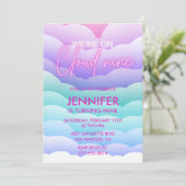 Op Cloud 9 Verjaardag Uitnodiging 9e Magische Roze (Staand voorkant)