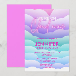 Op Cloud 9 Verjaardag Uitnodiging 9e Magische Roze