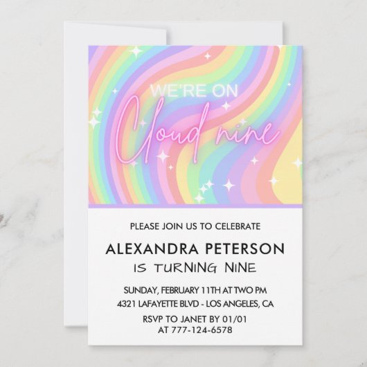 Op Cloud 9 Verjaardag Uitnodiging Magical Pink (Voorkant)