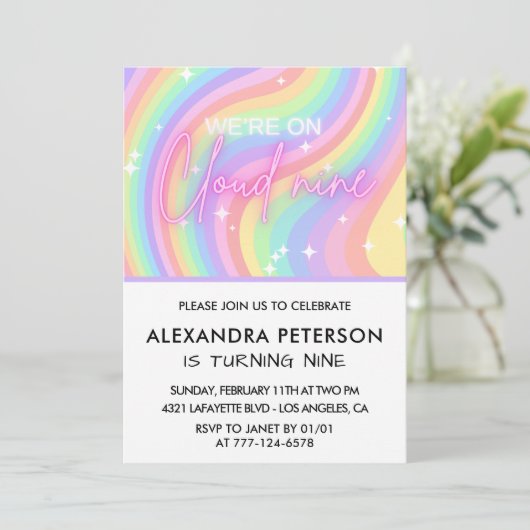 Op Cloud 9 Verjaardag Uitnodiging Magical Pink (Staand voorkant)