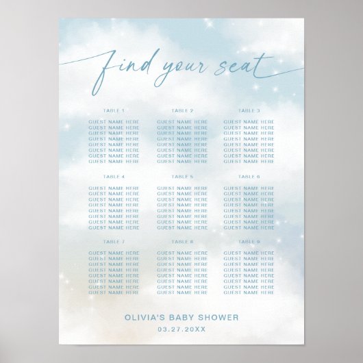 Op Cloud 9 Vibrant Blue Zitplaatskaart Poster (Voorkant)