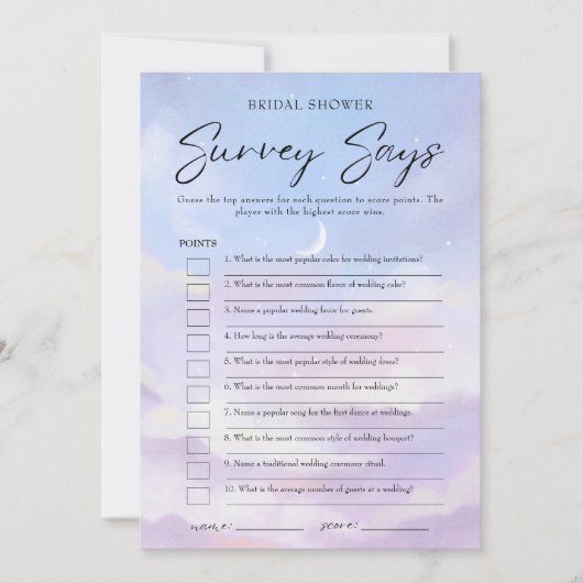 Op Cloud 9 Vrijgezellenfeest Survey zegt Game Kaar Kaart (Voorkant)