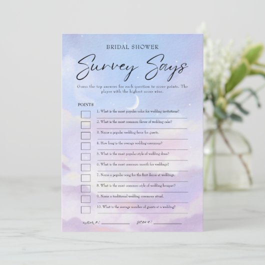 Op Cloud 9 Vrijgezellenfeest Survey zegt Game Kaar Kaart (Staand voorkant)