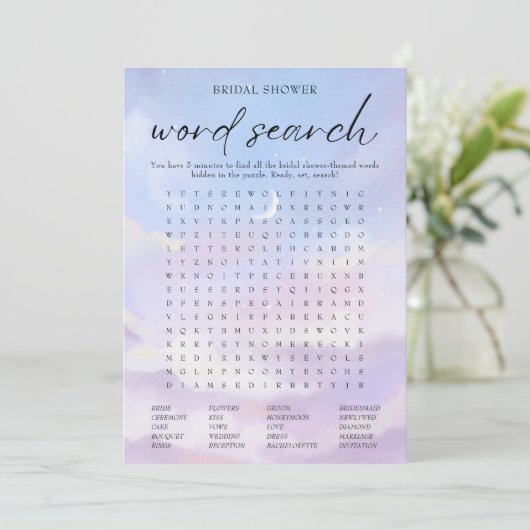 Op Cloud 9 Vrijgezellenfeest Word Search Game Kaar Kaart (Staand voorkant)