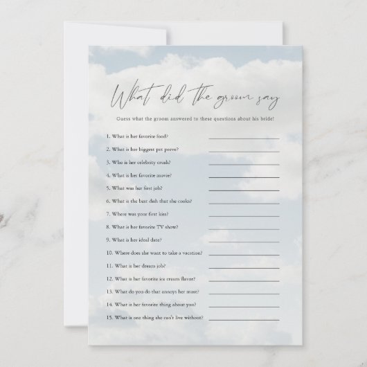 Op Cloud 9 wat zei de bruidegom spel Kaarten (Voorkant)
