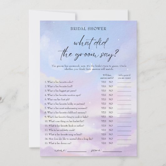 Op Cloud 9 Wat zei de Groom Say Game Kaart (Voorkant)