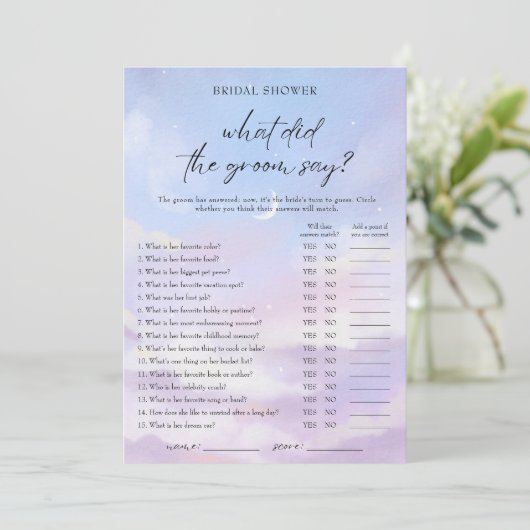 Op Cloud 9 Wat zei de Groom Say Game Kaart (Staand voorkant)