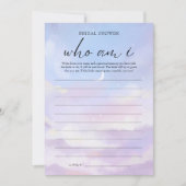 Op Cloud 9 Wie ben ik Vrijgezellenfeest Game Kaart (Voorkant)