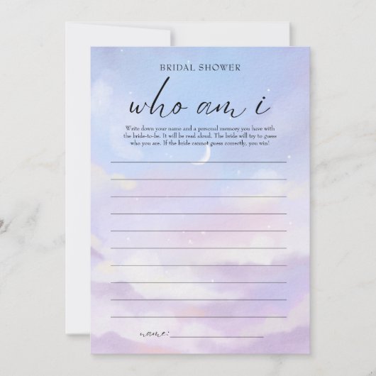 Op Cloud 9 Wie ben ik Vrijgezellenfeest Game Kaart (Voorkant)