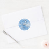 Op Cloud Nine 9 Calligrafie Blauwe Bruiloft Feest Ronde Sticker (Envelop)