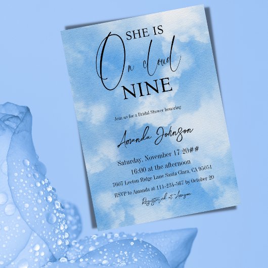 Op Cloud Nine 9 Calligrafie Blue Vrijgezellenfeest Kaart