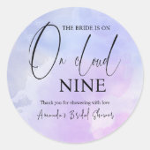 Op Cloud Nine 9 Calligraphy Blauwe Bruiloft Ronde Sticker (Voorkant)