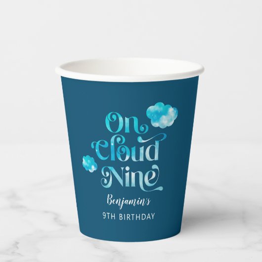 Op Cloud Nine 9e Jongen Verjaardagsfeestje Papieren Bekers (Voorkant)