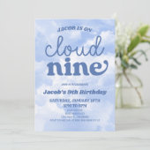 Op Cloud Nine Blue 9e verjaardagsfeestje Kaart (Staand voorkant)