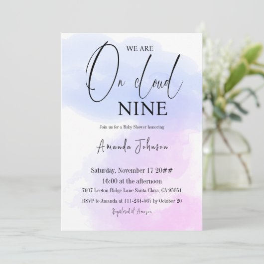 Op Cloud Nine Calligrafie Blauw Roze Baby shower Kaart (Staand voorkant)