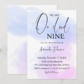 Op Cloud Nine Calligrafie Blauw Roze Baby shower Kaart (Voorkant / Achterkant)