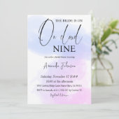 Op Cloud Nine Calligrafie Blauw Roze Vrijgezellenf Kaart (Staand voorkant)