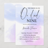 Op Cloud Nine Calligrafie Blauw Roze Vrijgezellenf Kaart (Voorkant / Achterkant)