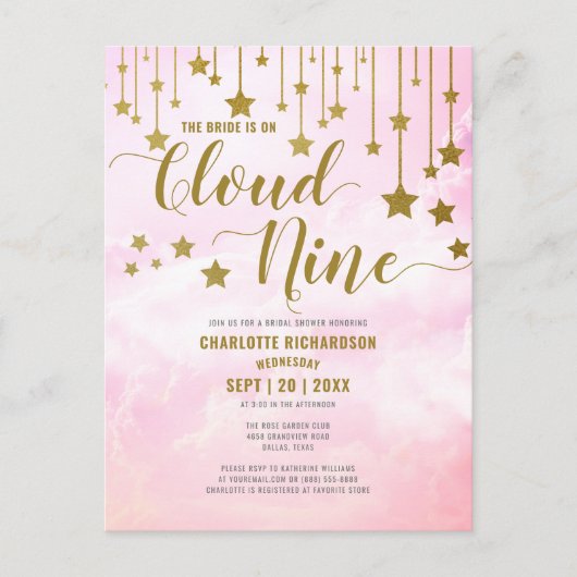 Op Cloud Nine Dreamy Pastel Roze Vrijgezellenfeest Briefkaart (Voorkant)