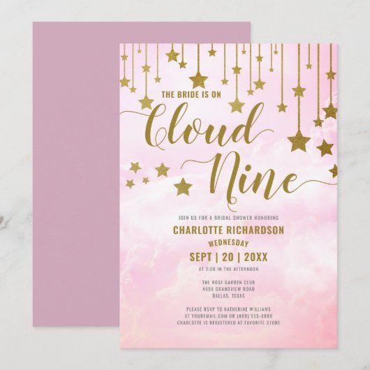 Op Cloud Nine Dreamy Pastel Roze Vrijgezellenfeest Kaart (Voorkant / Achterkant)