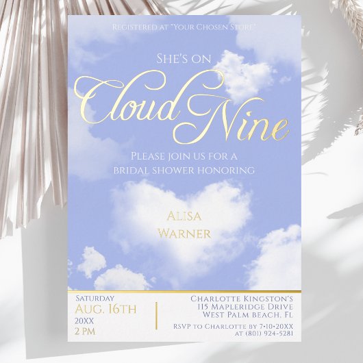 Op Cloud Nine Elegant Hart Blauwe Lucht Bruiloft F Folie Uitnodiging