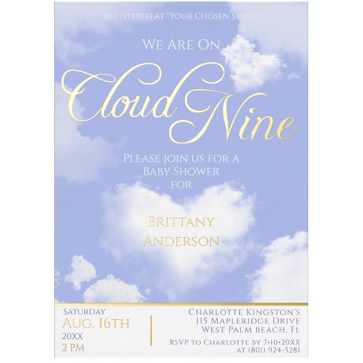 Op Cloud Nine Elegant Script Baby shower Gold Folie Uitnodiging
