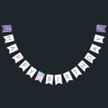Op Cloud Nine Happy Birthday Party Decor Vlaggetjes<br><div class="desc">Het 9e verjaardagsfeestdecor van Dreamy cloud girl is een bunting flags met waterverf-illustratie van roze,  paarse en blauwe lucht met wolken en sterren. In de tekst staat "op cloud negen."</div>