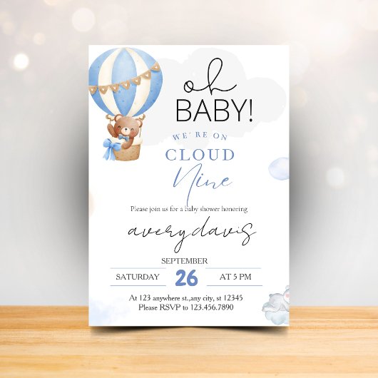 Op Cloud Nine Modern Blue Baby Shower Kaart