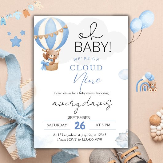 Op Cloud Nine Modern Blue Baby Shower Kaart