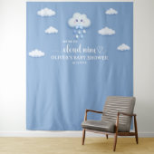 Op Cloud Nine Modern Blue Boy Baby shower Wandkleed (In situ)