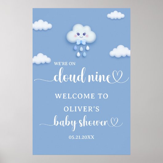 Op Cloud Nine Modern Boy Baby shower Welkom Poster (Voorkant)