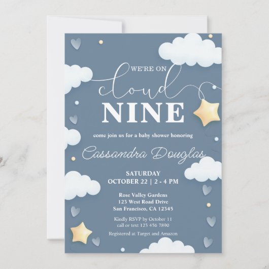 Op Cloud Nine Modern Dusty Blue Baby shower Kaart (Voorkant)