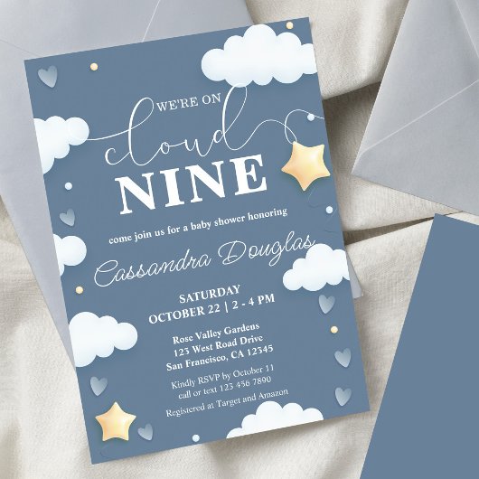 Op Cloud Nine Modern Dusty Blue Baby shower Kaart