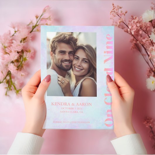 Op Cloud Nine Modern Pastel Wedding Sla de datum o Kaart