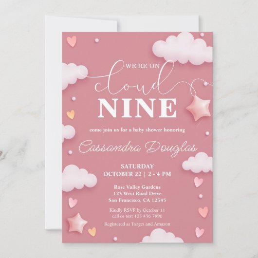 Op Cloud Nine Modern Roze Baby shower Kaart (Voorkant)