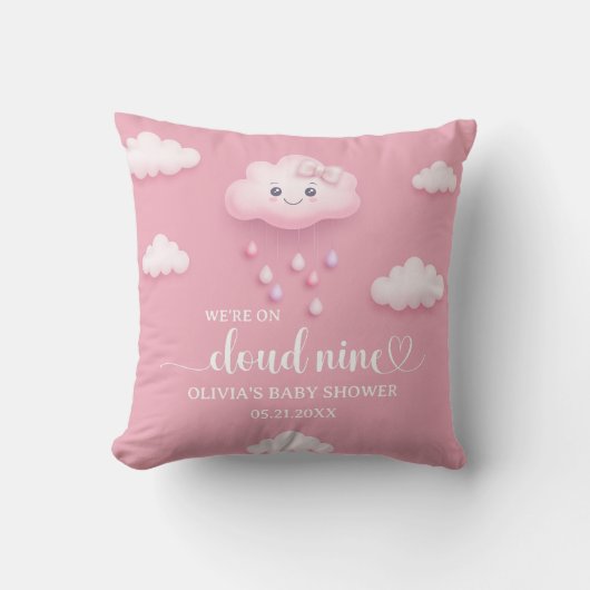 Op Cloud Nine Modern Roze Meisje Baby shower Kussen (Voorkant)