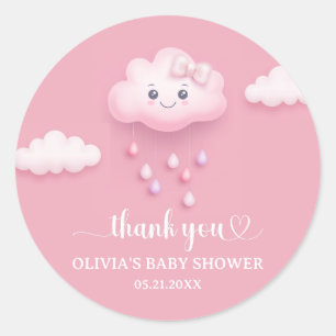 Op Cloud Nine Modern Roze Meisje Baby shower Ronde Sticker