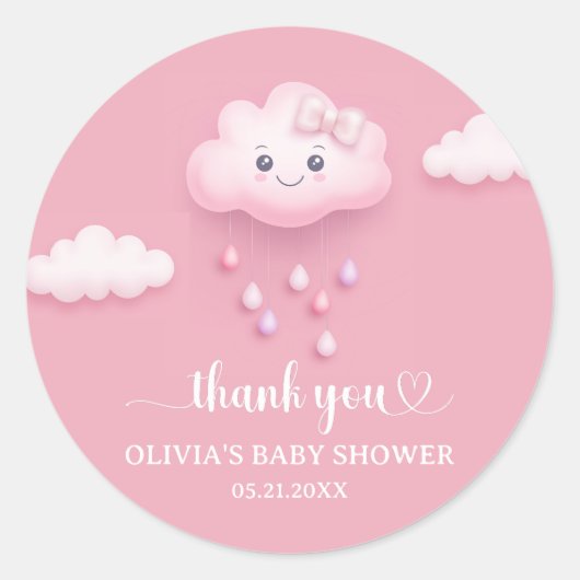Op Cloud Nine Modern Roze Meisje Baby shower Ronde Sticker (Voorkant)