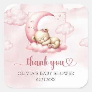 Op Cloud Nine Modern Roze Meisje Baby shower stick Vierkante Sticker